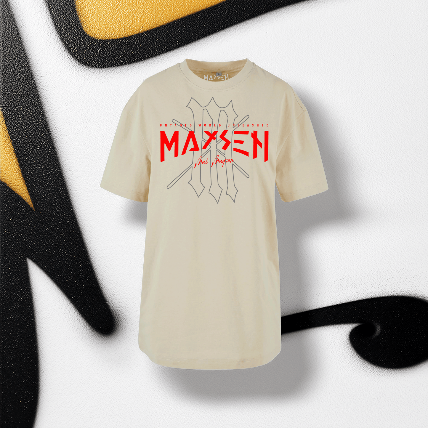 May Maysen Red Logo Ladies Oversized Boyfriend Tee
