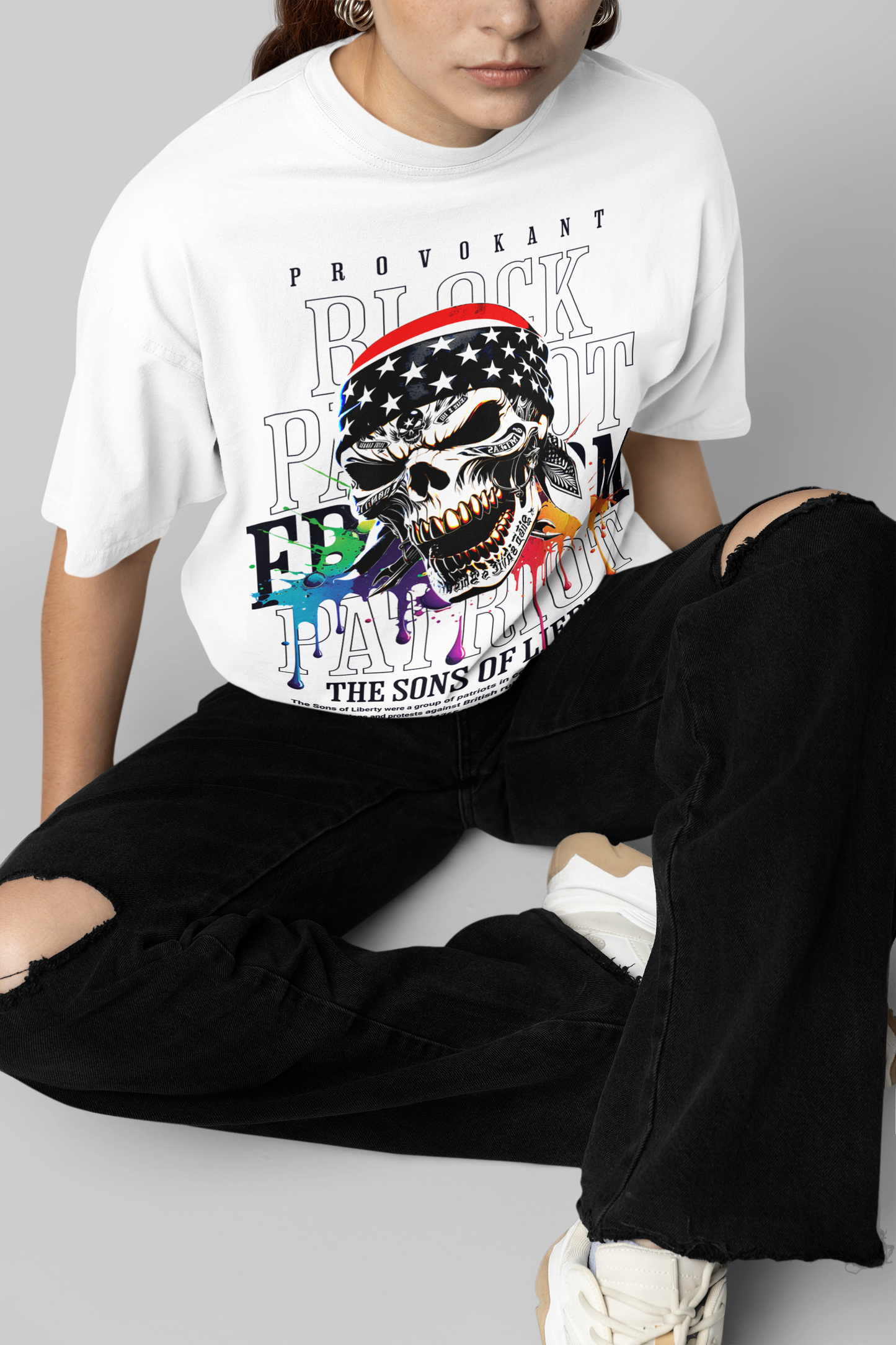 May Maysen Block Patriot Ladies Oversized Boyfriend Tee
