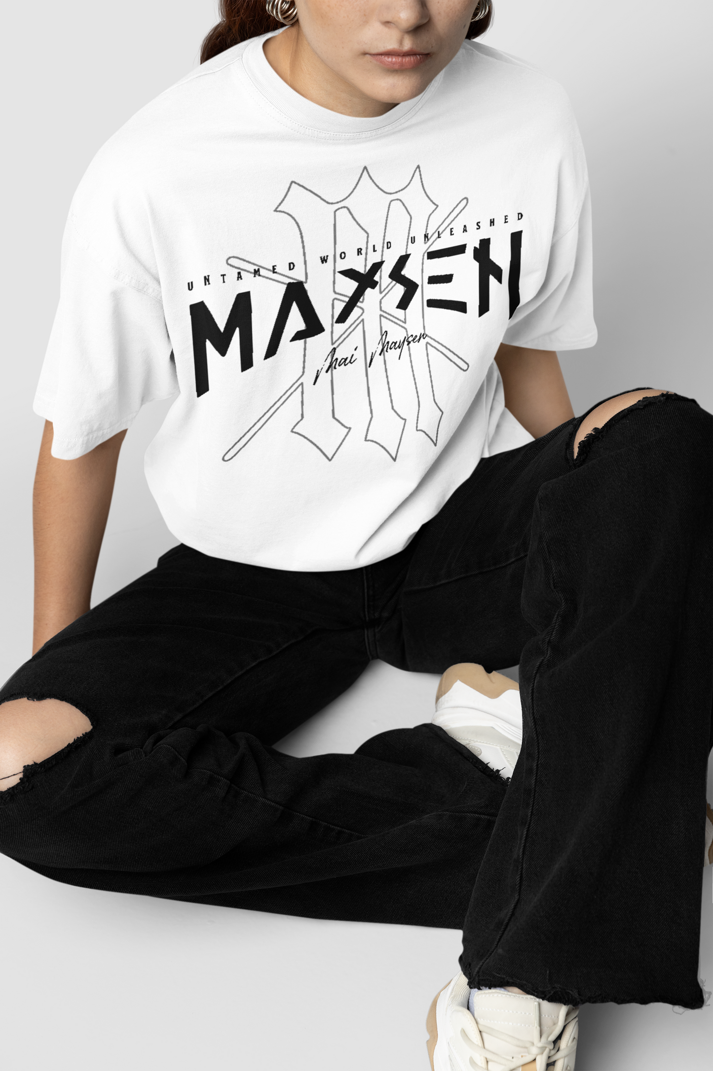 May Maysen Black Logo Ladies Oversized Boyfriend Tee