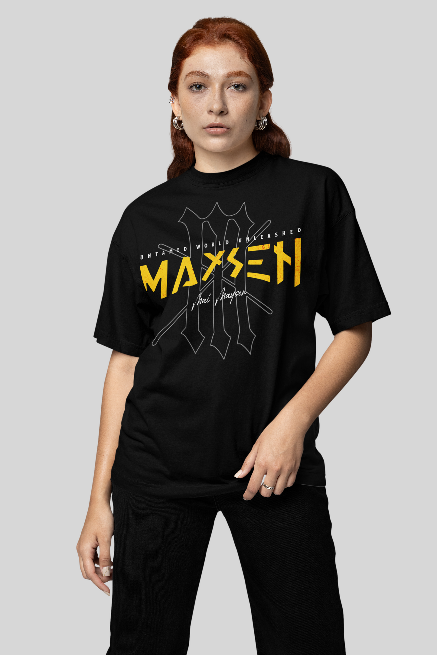 May Maysen Yellow Logo Ladies Oversized Boyfriend Tee