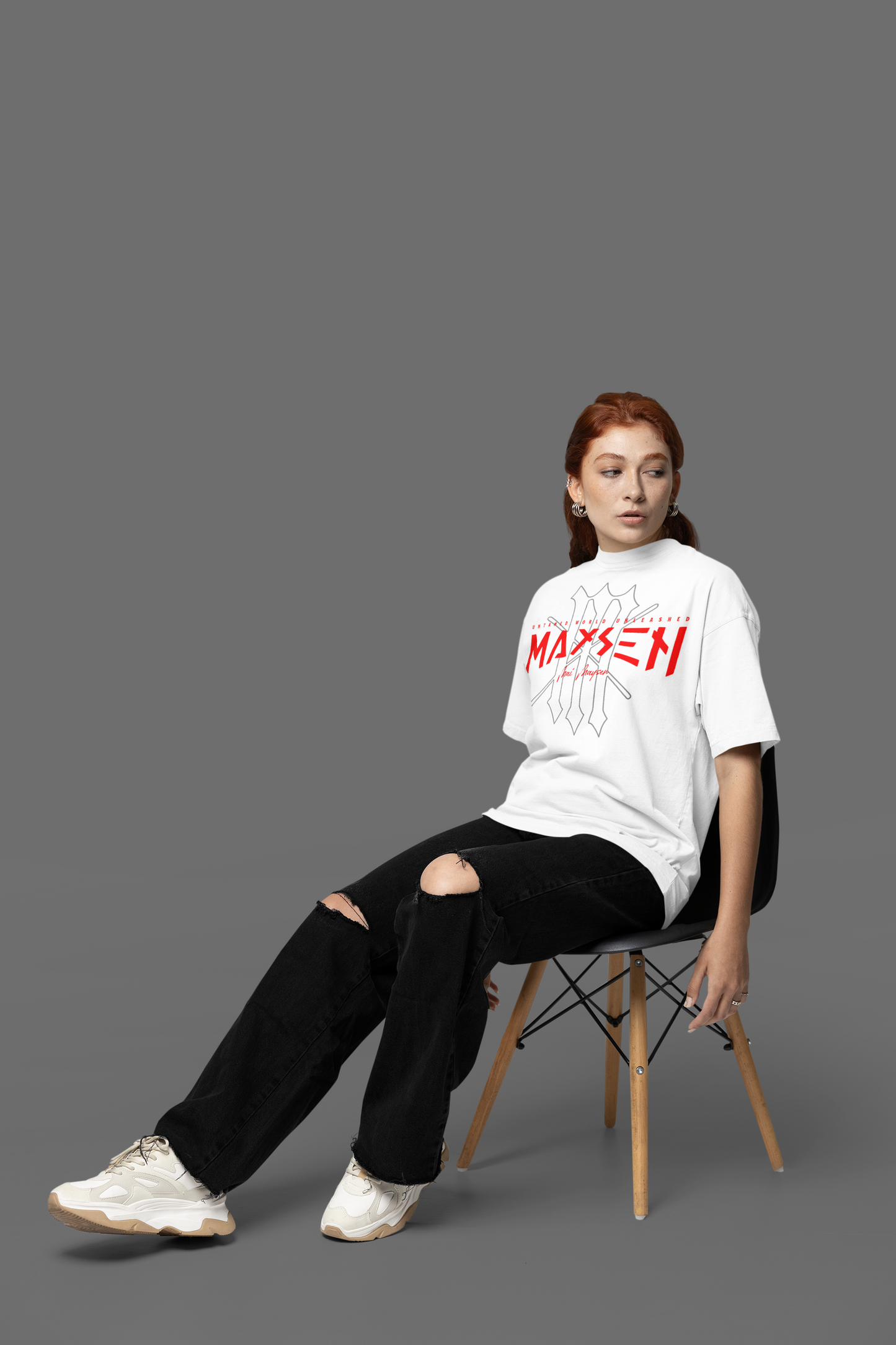 May Maysen Red Logo Ladies Oversized Boyfriend Tee