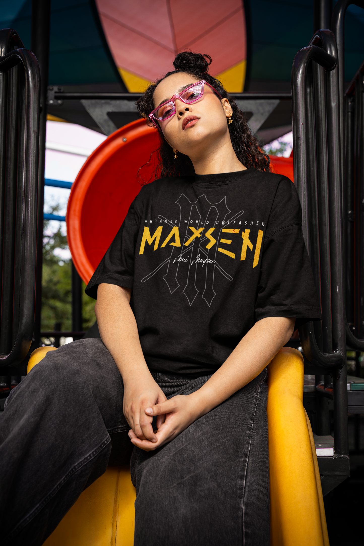May Maysen Yellow Logo Tiger Cotton Oversized T-Shirt